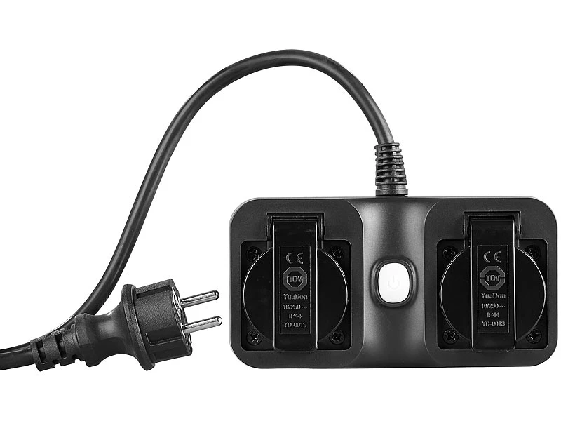 Luminea Home Control WLAN Aufputz Steckdose:2-fach-WLAN-Outdoor-Steckdosenleiste, App, Sprachsteuerung, 15 A, IP44 - Image 4