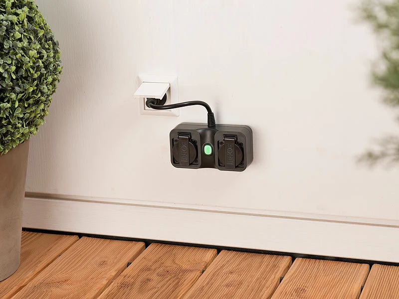 Luminea Home Control WLAN Aufputz Steckdose:2-fach-WLAN-Outdoor-Steckdosenleiste, App, Sprachsteuerung, 15 A, IP44 - Image 7