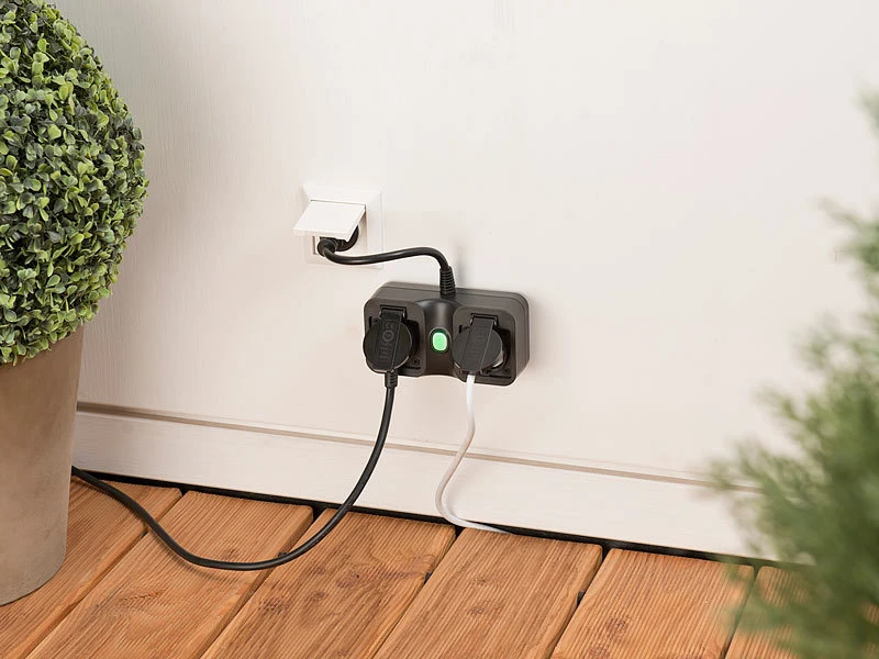 Luminea Home Control Amazon Alexa Steckdosen:2-fach-WLAN-Outdoor-Steckdosenleiste, App, Versandrückläufer - Image 4