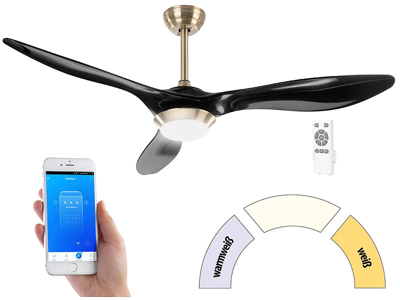 Sichler Deckenventilator WiFi:2in1-WLAN-Deckenventilator & LED-Lampe, Versandrückläufer - Image 6