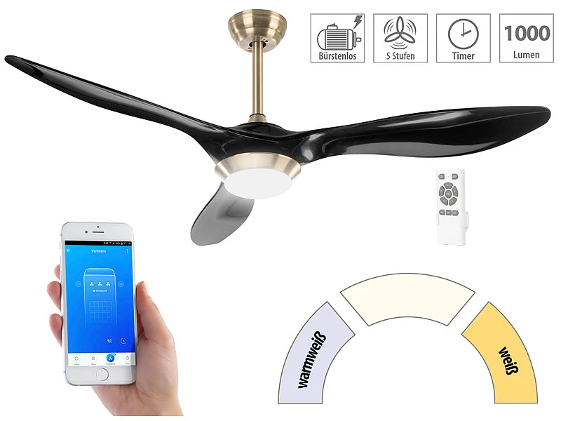 Sichler Deckenventilator WiFi:2in1-WLAN-Deckenventilator & LED-Lampe, Versandrückläufer - Image 2