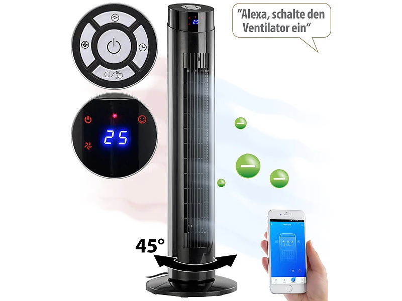 Sichler Turm-Lüfter-Ventilator:Turmventilator, Ionisator, WLAN & App, Siri, Versandrückläufer - Image 9