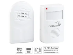 CASAcontrol Bewegungsmelder:Batterie-Funk-Durchgangsmelder, PIR-Bewegungssensor, Klingel-Funktion