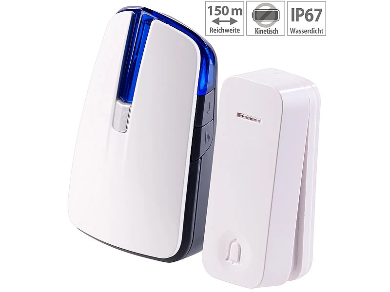 CASAcontrol Türklingel Mit Batterie:Batterie-Funkklingel Mit Kinetischem Funk-Taster, Licht & Ton