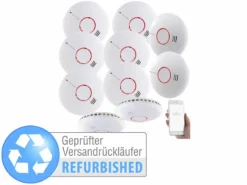 VisorTech Rauchmelder Mit Apps:10er-Set WLAN-Rauch- & Hitzemelder, Versandrückläufer