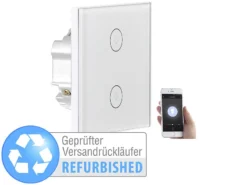 Luminea Home Control Alexa WiFi-Lichtschalter:Touch-Doppel-Lichttaster, Versandrückläufer