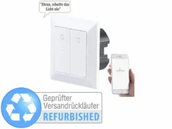 Luminea Home Control Lichtschalter-Taster:Doppel-Lichttaster Mit WLAN, App, Für Siri, Versandrückläufer