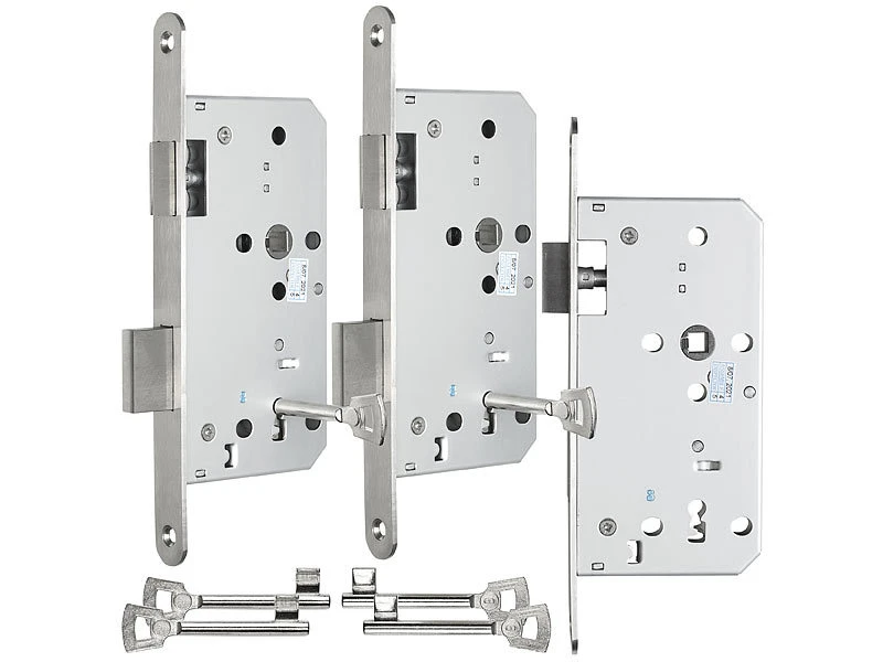 AGT Türschloss Bad:3er-Set Buntbart-Einsteckschlösser Für Zimmertüren, Falle, DIN Links - Image 2