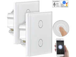 Luminea Home Control Touch Lichtschalter:2er-Set Touch-Doppel-Lichttaster, Komp. Zu Alexa & Google Assistant