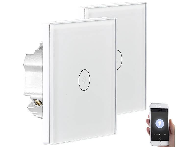 Luminea Home Control Wechselschalter:2er-Set Touch-WLAN-Lichtschalter, Für Siri, Alexa & Google Assistant - Image 2