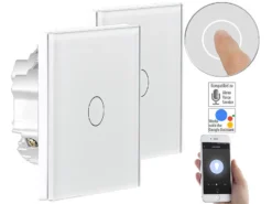 Luminea Home Control Wechselschalter:2er-Set Touch-WLAN-Lichtschalter, Für Siri, Alexa & Google Assistant
