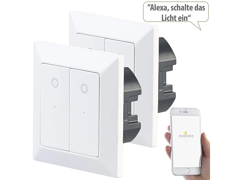 Luminea Home Control Taster:2er-Set Doppel-Lichttaster Mit WLAN, App Und Sprachsteuerung - Image 2