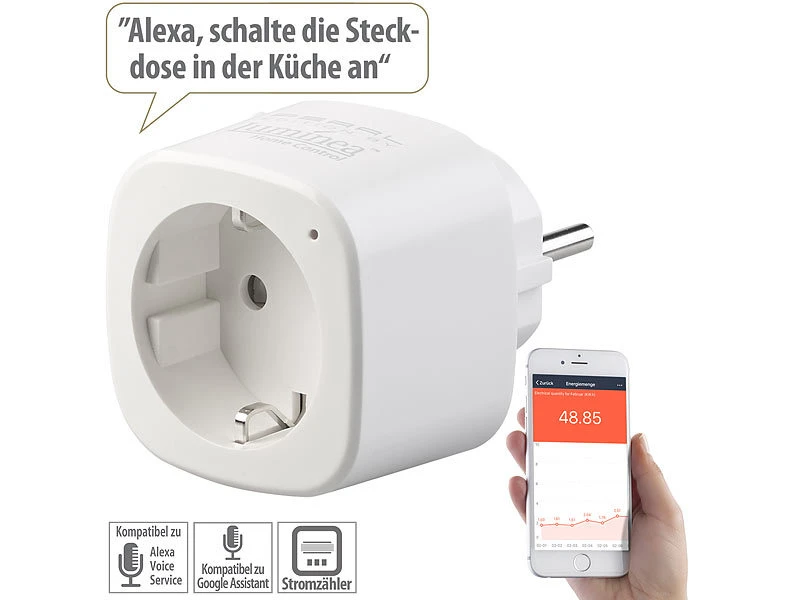 Luminea Home Control 3er-Set WLAN-Steckdosen Mit Energiekostenmesser, App & Sprachsteuerung - Image 4
