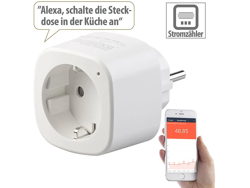 Luminea Home Control Energiemessgerät WLAN:2er-Set WLAN-Steckdosen, Amazon Alexa & Google Assistant Komp., 16 A - Image 5