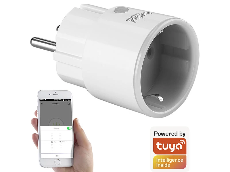 Luminea Home Control WLAN Stecker:2er-Set Mini WLAN-Steckdose, App, F. Amazon Alexa, Google Assist., 16A - Image 2