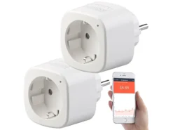 Luminea Home Control Energiemessgerät WLAN:2er-Set WLAN-Steckdosen, Amazon Alexa & Google Assistant Komp., 16 A