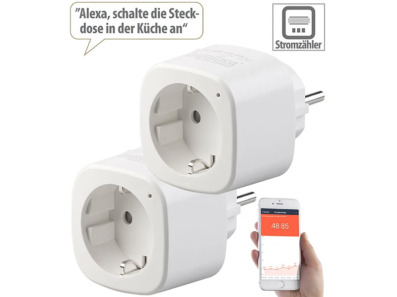 Luminea Home Control Energiemessgerät WLAN:2er-Set WLAN-Steckdosen, Amazon Alexa & Google Assistant Komp., 16 A - Image 3