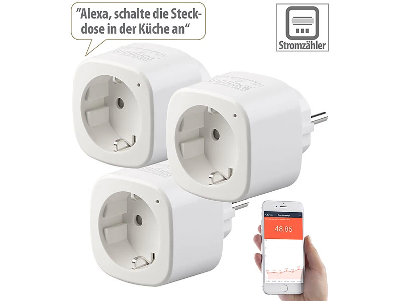 Luminea Home Control 3er-Set WLAN-Steckdosen Mit Energiekostenmesser, App & Sprachsteuerung - Image 3