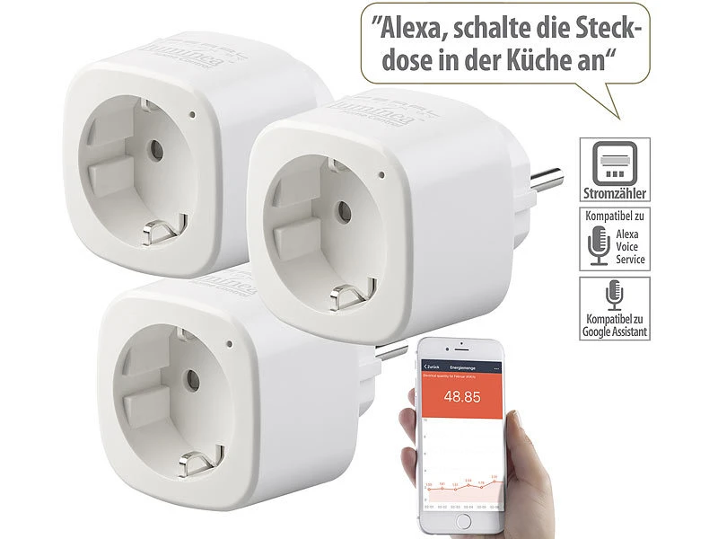 Luminea Home Control 3er-Set WLAN-Steckdosen Mit Energiekostenmesser, App & Sprachsteuerung - Image 2