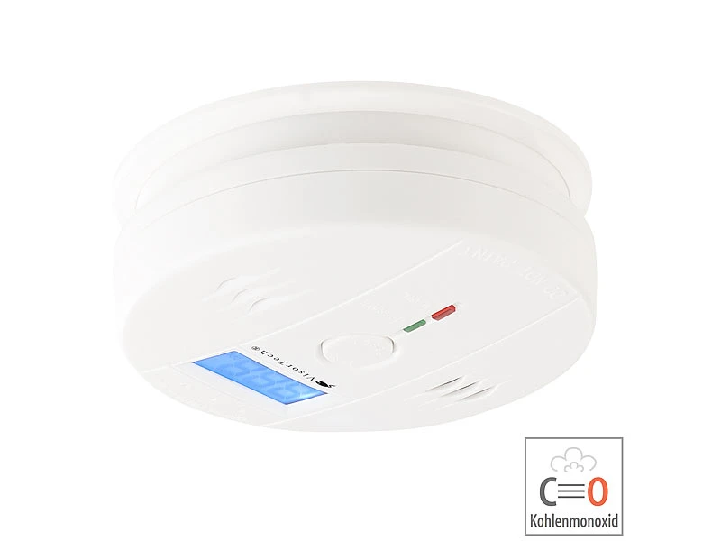 VisorTech Kohlenmonoxidmelder:Digitaler Kohlenmonoxid-Melder, LCD-Display, 85 DB Alarm, EN 50291 - Image 2