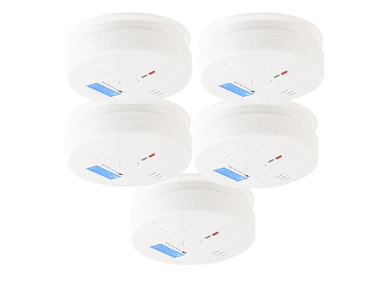 VisorTech Kohlenmonoxydmelder:Digit. Kohlenmonoxid-Melder, LCD-Display, 85dB, EN 50291, 5er-Set - Image 2