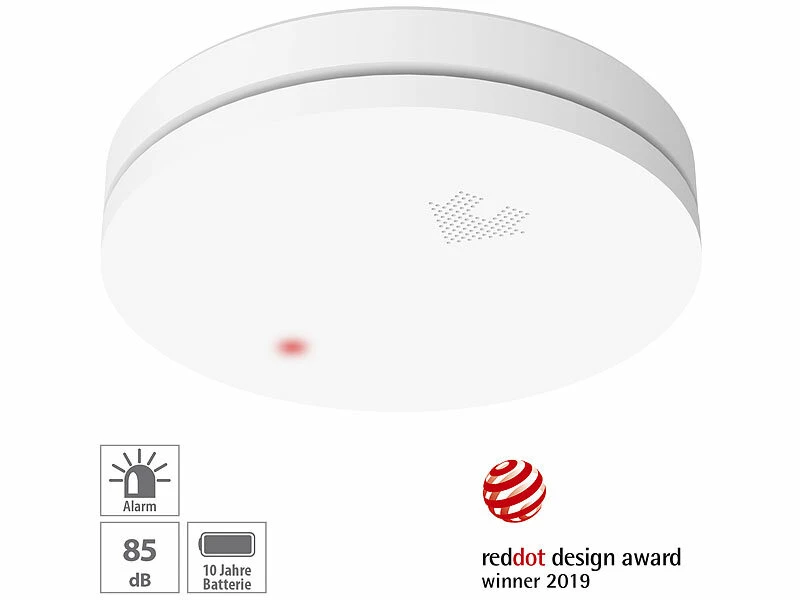 VisorTech Rauchmelder VdS 10 Jahre:Fotoelektrischer Rauchmelder, 10-J.-Batterie, VDS, Red Dot, Superslim