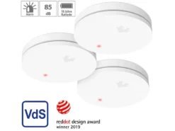 VisorTech Optische Rauchwarnmelder:3er-Set Fotoelektrische Slim-Rauchwarnmelder, 10-Jahres-Batterie, VDS