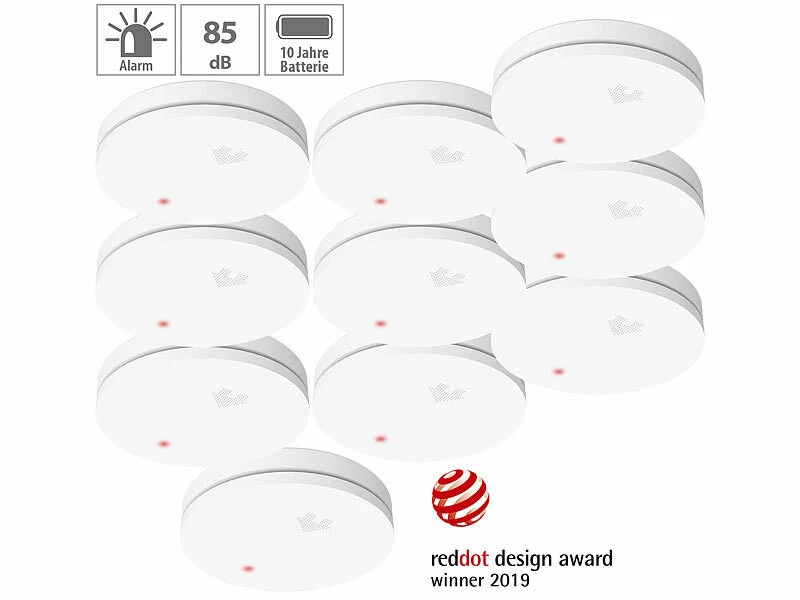 VisorTech Rauchmelder 10 Jahre VdS:Fotoelektrischer Rauchwarnmelder, 10-J.-Batterie, VDS, 10er-Set