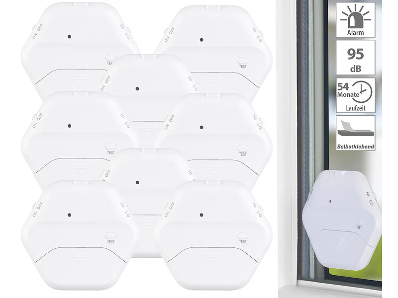 VisorTech Glasbruchsensor:8er-Set Extradünne Glasbruchmelder, 2 Stufen, 95 DB, 54 Monate