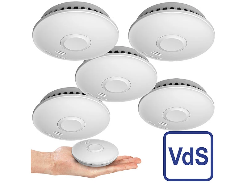 VisorTech Rauchmelder Brandschutz:5er-Set Vernetzbare Funk-Rauchmelder, 85 DB, VdS, 10-J.-Batterie - Image 2