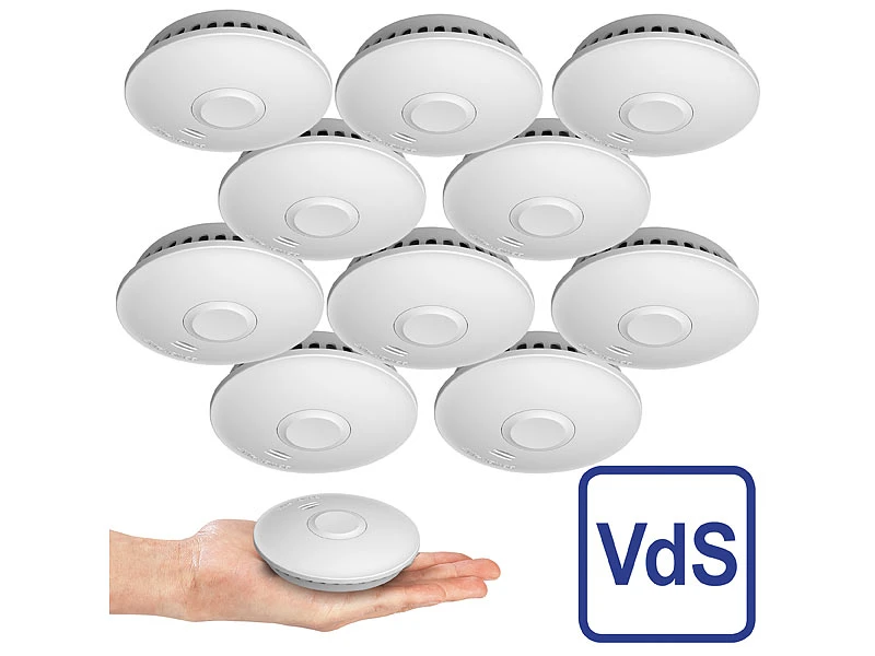 VisorTech Vernetzte Rauchmelder:10er-Set Vernetzbare Funk-Rauchmelder, 85 DB, VdS, 10-J.-Batterie - Image 2