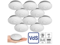 VisorTech Vernetzte Rauchmelder:10er-Set Vernetzbare Funk-Rauchmelder, 85 DB, VdS, 10-J.-Batterie