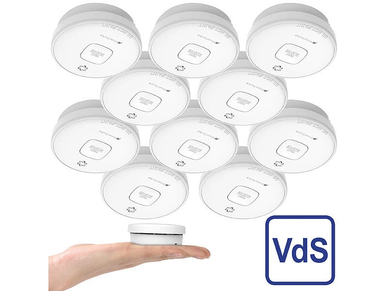 VisorTech Rauchmelder:10er-Set Fotoelektrische Rauchwarnmelder, 10-J.-Batterie, 85 DB, VdS - Image 2