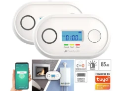 VisorTech Kohlenmonoxid Detektor:2er-Set WLAN-Kohlenmonoxid-Melder, LCD-Display, App, 85 DB