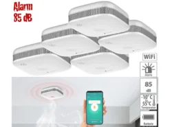 VisorTech Rauchwarnmelder:5er-Set WLAN-Design-Rauchmelder Mit Weltweiter App-Benachrichtigung