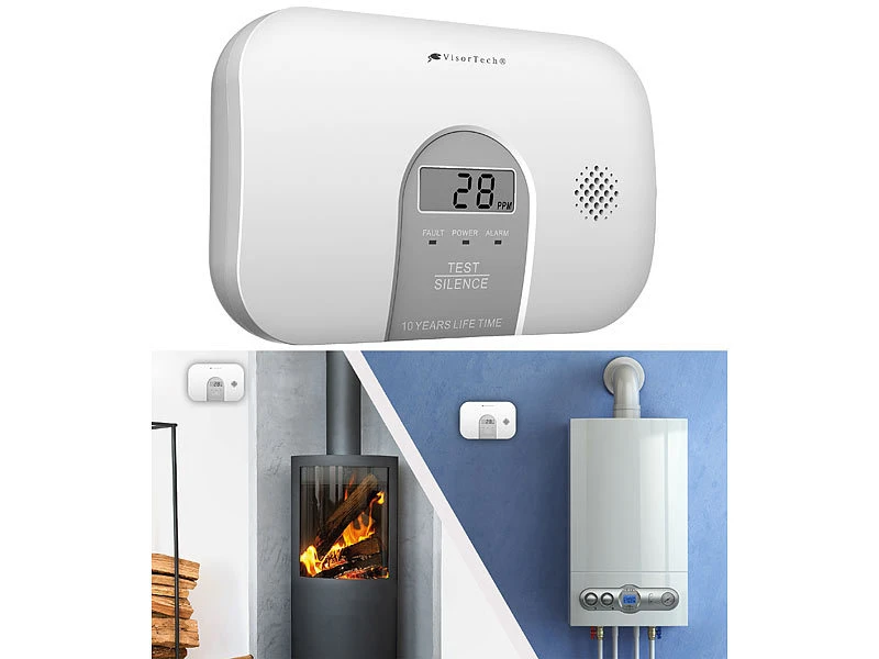 VisorTech Kohlenmonoxid Messgerät:4er-Set Kohlenmonoxid-Melder, 10-Jahres-Sensor, 85 DB, EN 50291 - Image 8