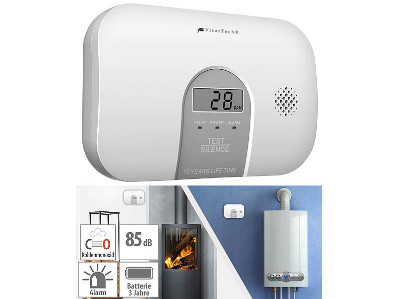 VisorTech Kohlenmonoxid Messgerät:4er-Set Kohlenmonoxid-Melder, 10-Jahres-Sensor, 85 DB, EN 50291 - Image 7