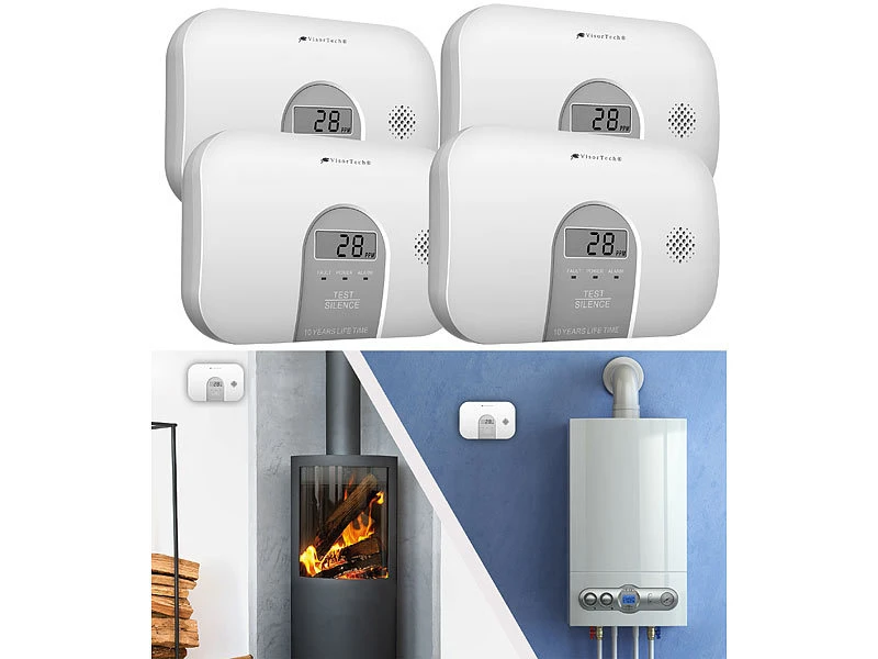 VisorTech Kohlenmonoxid Messgerät:4er-Set Kohlenmonoxid-Melder, 10-Jahres-Sensor, 85 DB, EN 50291 - Image 2