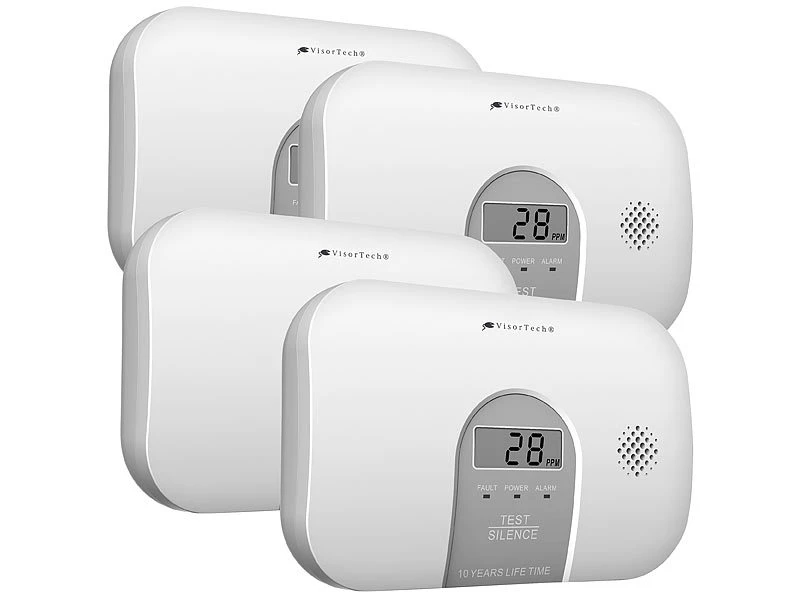 VisorTech Kohlenmonoxid Messgerät:4er-Set Kohlenmonoxid-Melder, 10-Jahres-Sensor, 85 DB, EN 50291 - Image 3