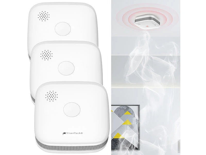 VisorTech Funkfeuermelder:3er-Set Drahtlos Vernetzbare Funk-Rauchwarnmelder, 5-Jahres-Batterie