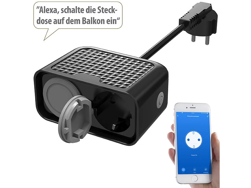 Luminea Home Control Aussensteckdose:Outdoor-WLAN-2-fach-Steckdose Komp. Zu Amazon Alexa & Google Assistant - Image 2