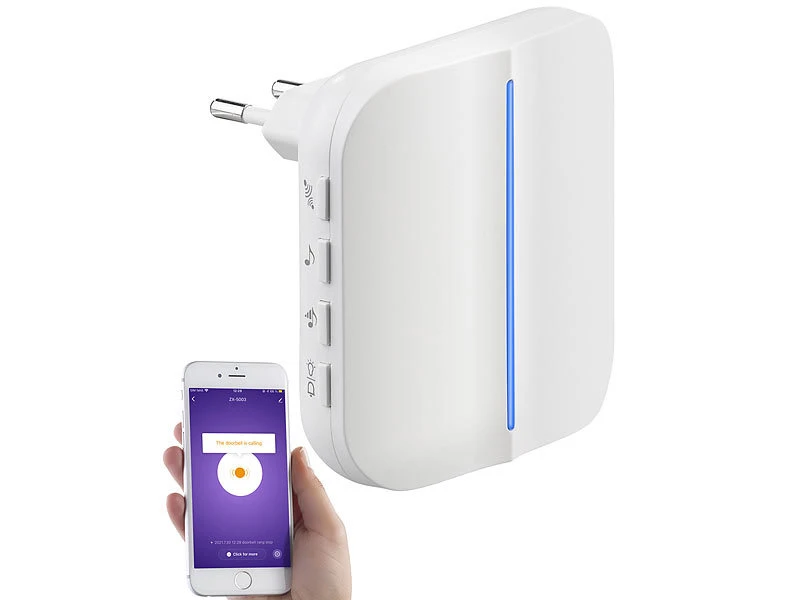 Somikon Klingel:WLAN-Steckdosen-Empfänger & Kinetischer Klingelknopf, App, 100m, 80dB - Image 6