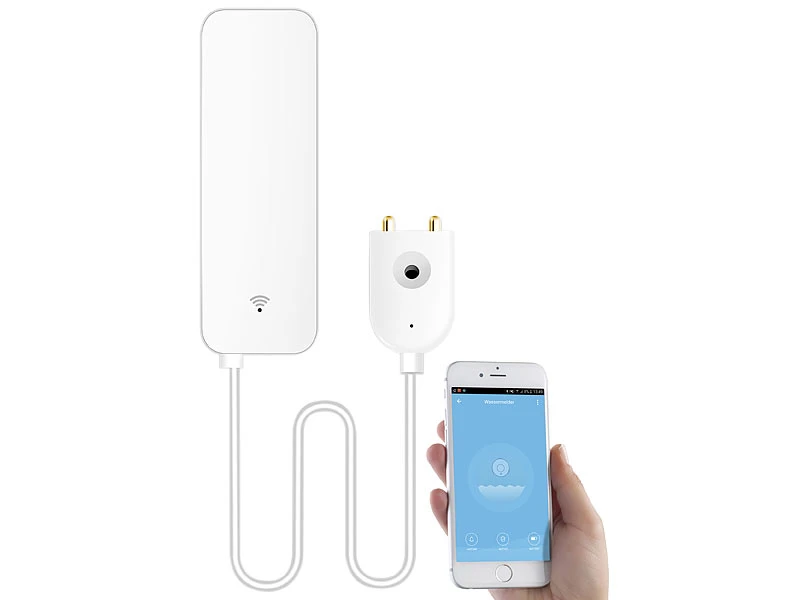 Luminea Home Control Wassermelder Alexa:WLAN-Wassermelder, Externer Sensor, App, Bis 2 Jahre Batterie-Laufzeit - Image 2
