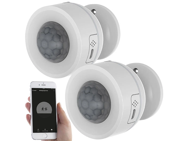 Luminea Home Control WLAN Thermostat:2er-Set WLAN-Bewegungsmelder, Temperatur- & Luftfeuchtigkeits-Sensor - Image 2