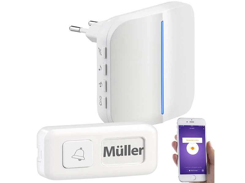 Somikon Klingel:WLAN-Steckdosen-Empfänger & Kinetischer Klingelknopf, App, 100m, 80dB - Image 2