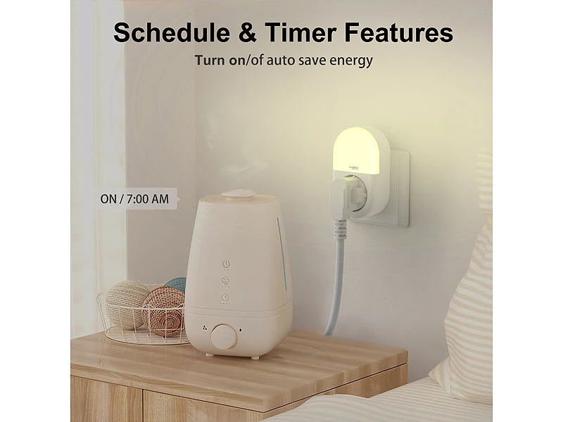 Luminea Home Control LED-Nachtlicht-Plug-in:2er-Set WLAN-Steckdose Mit LED-Nachtlicht, App & Sprachsteuerung, 16 A - Image 7