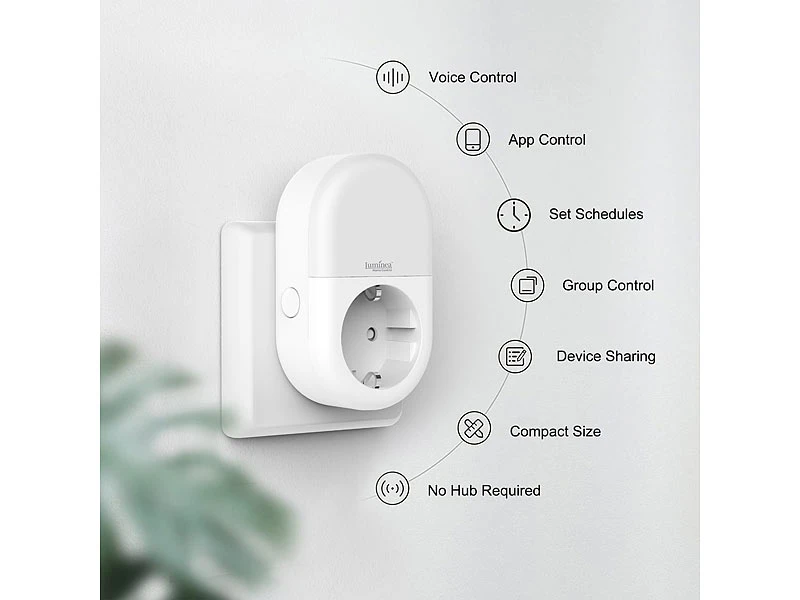Luminea Home Control LED-Nachtlicht-Plug-in:2er-Set WLAN-Steckdose Mit LED-Nachtlicht, App & Sprachsteuerung, 16 A - Image 9