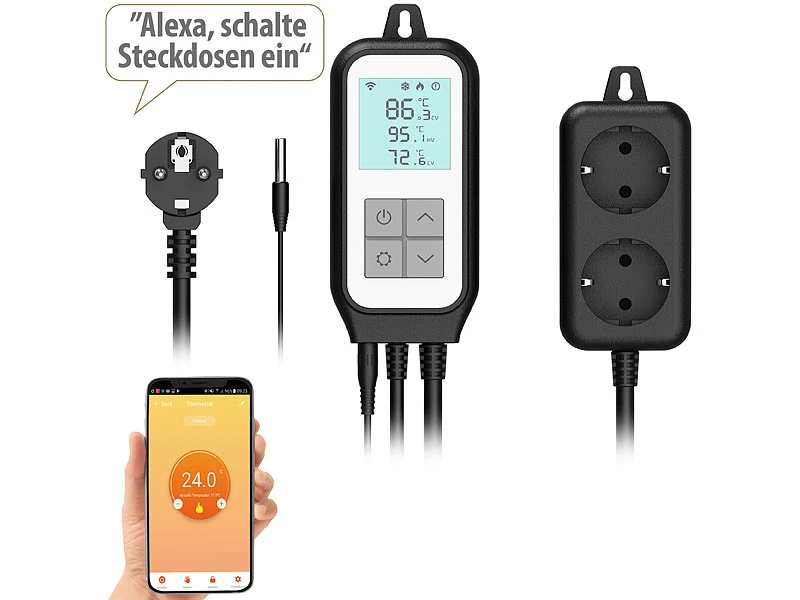 Revolt Universal Thermostat:WLAN-Steckdosen-Thermostat Für 2 Geräte, Sensor, App, Sprachsteuerung - Image 2