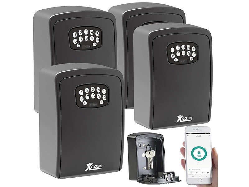 Xcase Schlüsselbox:4er Set Mini-Schlüssel-Safe Mit Bluetooth Und App, IP54 - Image 2