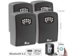 Xcase Schlüsselbox:4er Set Mini-Schlüssel-Safe Mit Bluetooth Und App, IP54